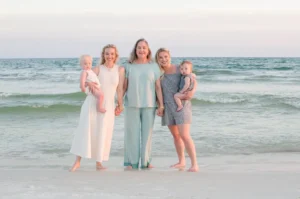 beach photography of 3 moms with their babies along pcb florida