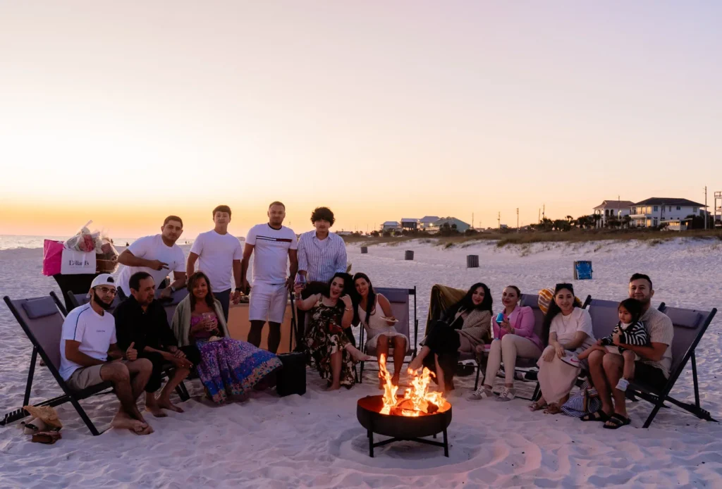 It's Lit family photograph on a beach bonfire in PCB