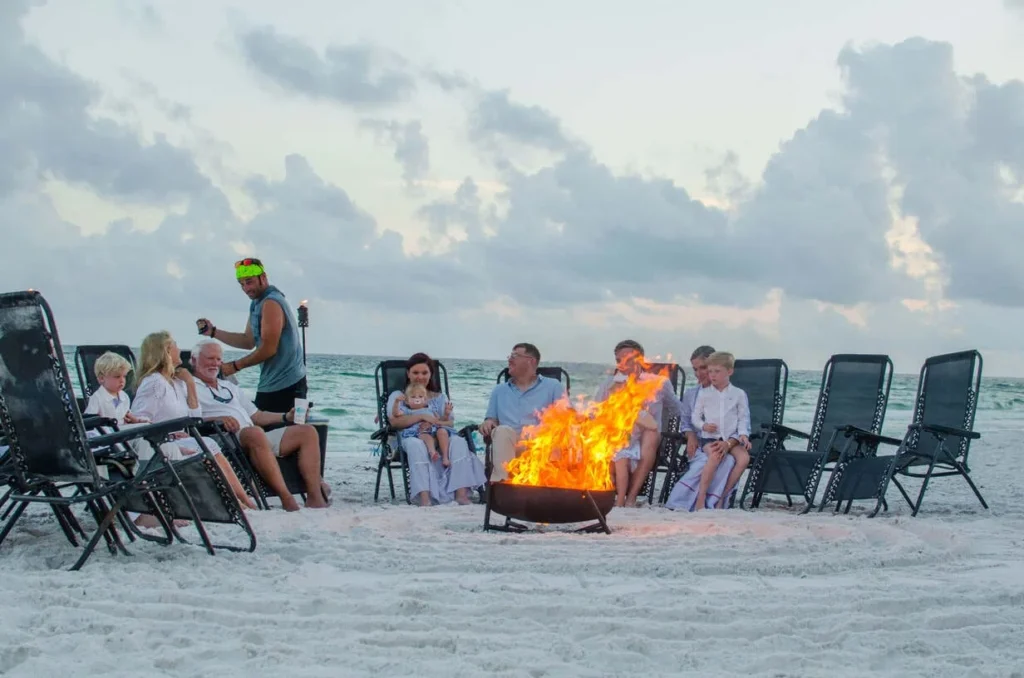 Family by the bonfire