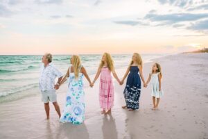 family beautiful sunset at the back